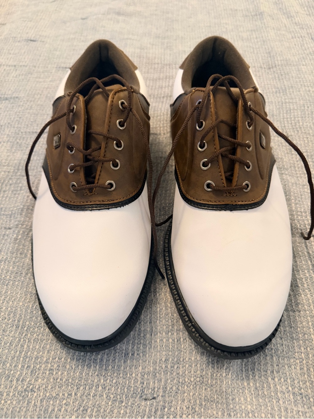 Men's FootJoy Two-Tone White and Brown Leather Golf Shoes